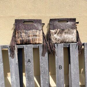 Cowhide and Coffee Brown Tooled Leather Concealed Carry Purse